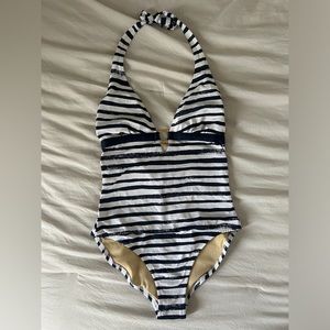 BCBG Maxazria Swim Blue White Striped Nautical Swimsuit Size S